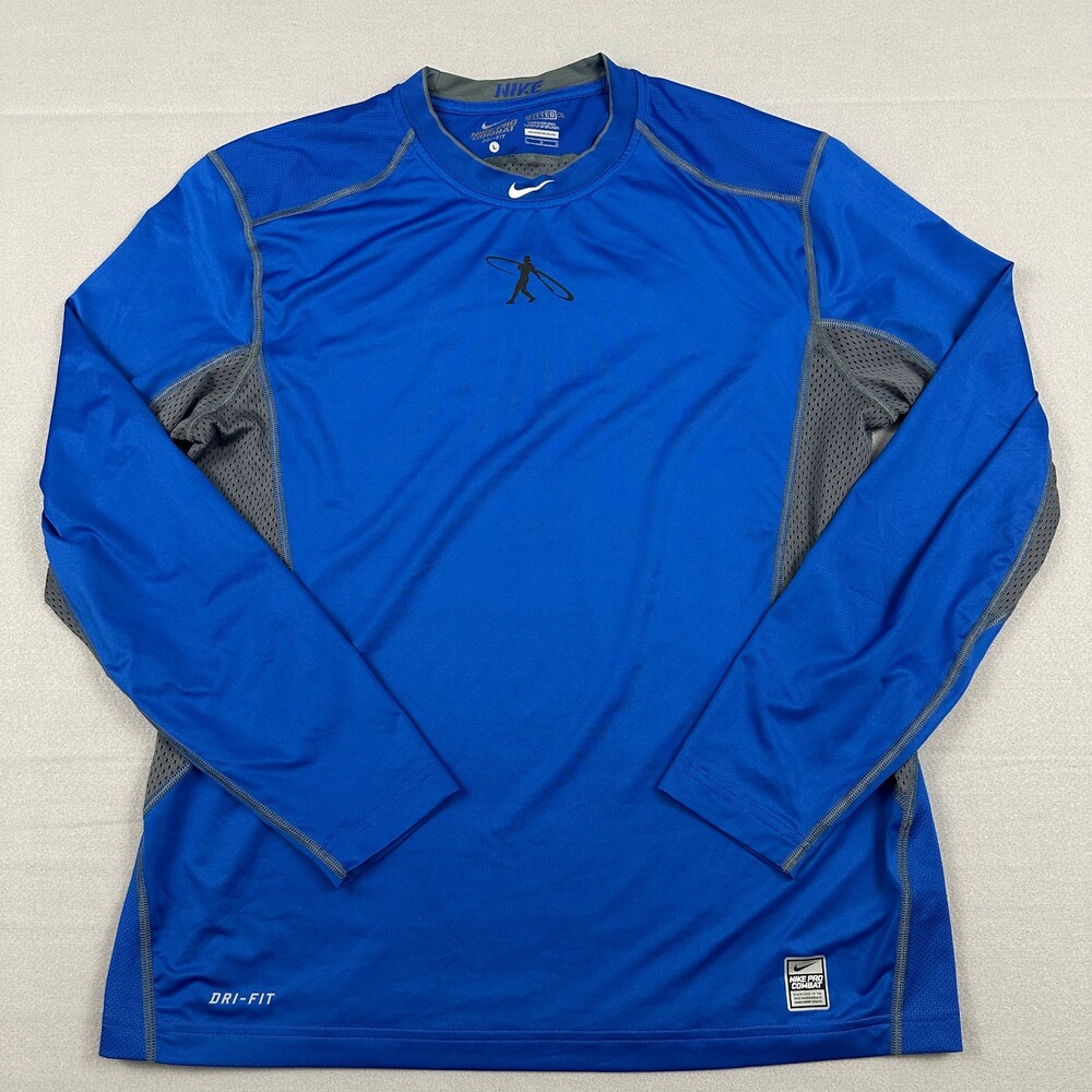 Nike Shirt Men Large Blue Pro Combat Dri-Fit Fitted Long Sleeve Base Layer L